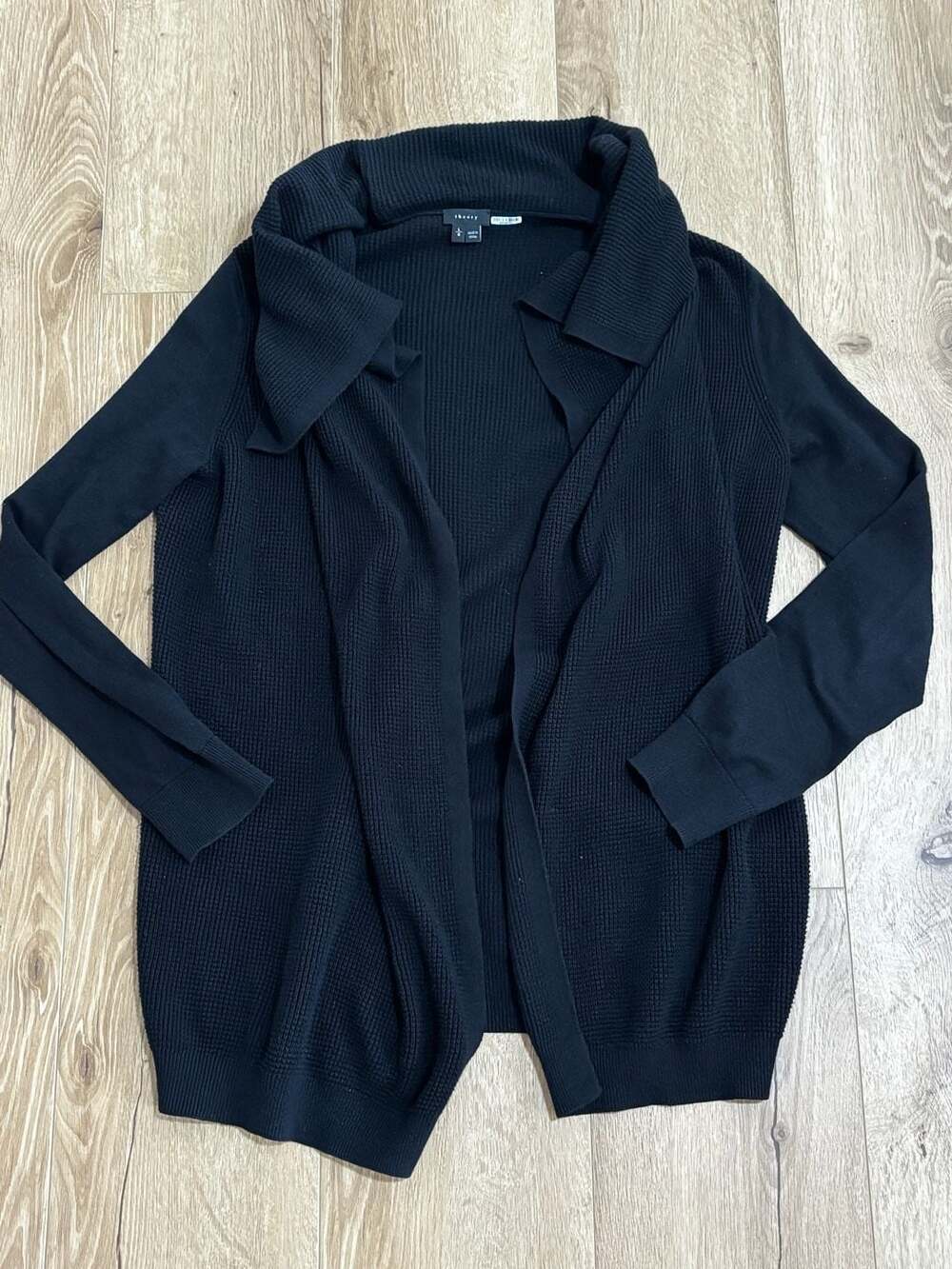 Theory Women's Black Cotton and Cashmere Blend  Open Cardigan Sweater